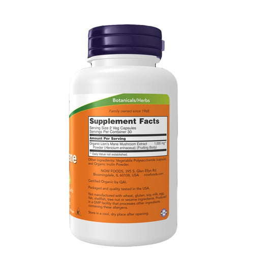 NOW Lion's Mane Mushroom 500mg, 60 Ct