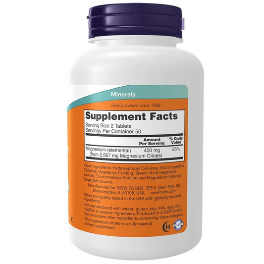 NOW Magnesium Citrate 200 mg, 100 Ct