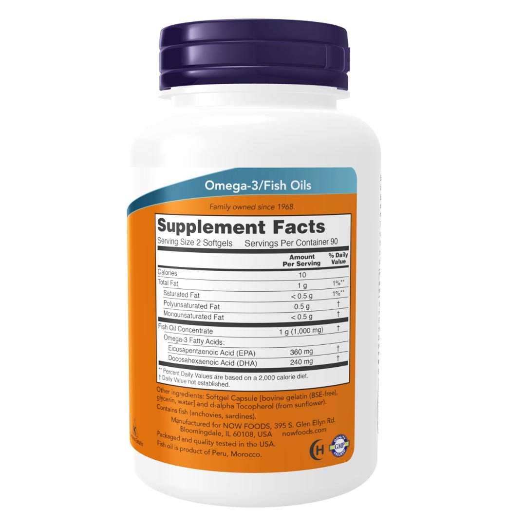 NOW Omega-3 Mini Gels Fish Oil, 180 Ct