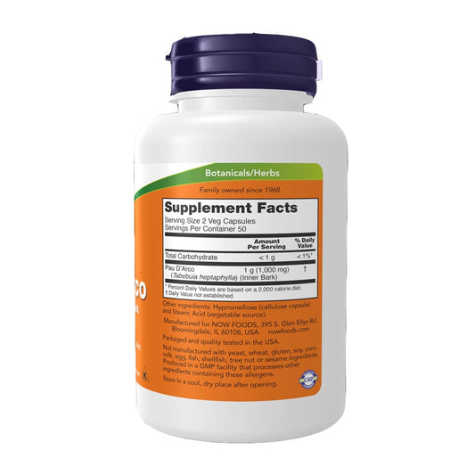NOW Pau D'Arco 500mg, 100 Ct