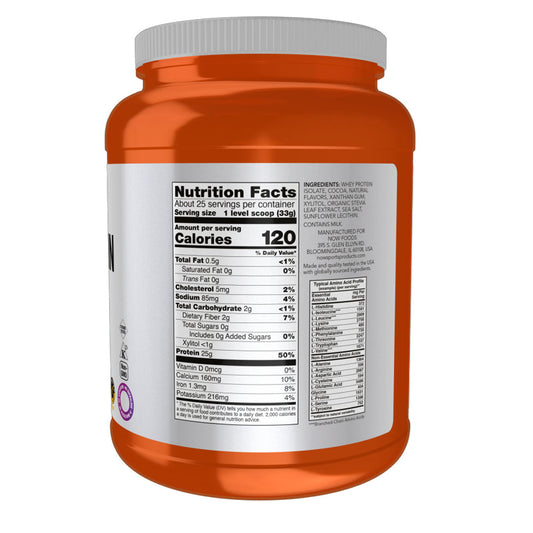 NOW Sports Whey Protein Isolate Creamy Chocolate Powder, 1.8 lbs