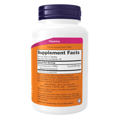 NOW TMG Betaine 1000 mg, 100 Ct