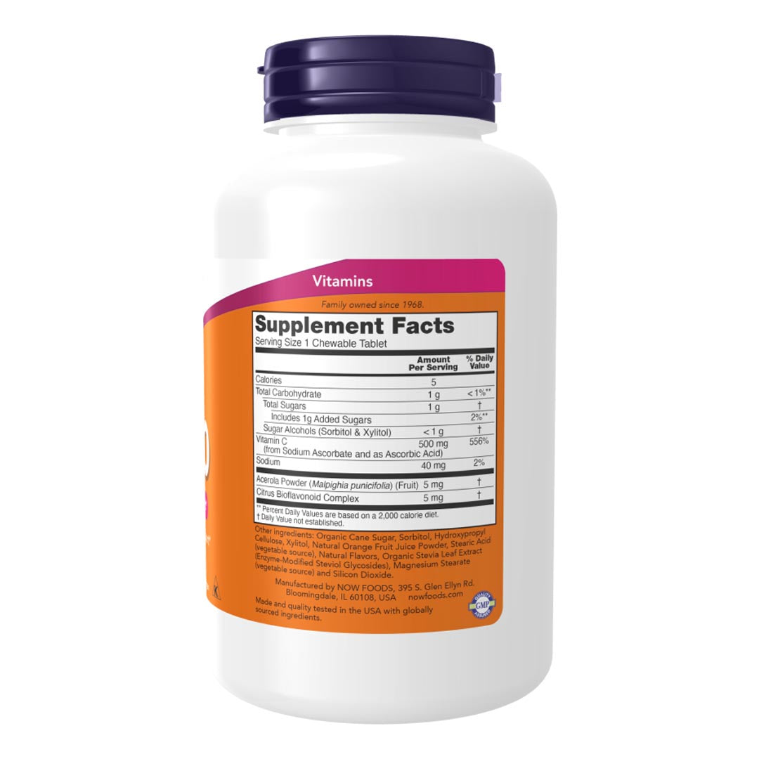 NOW Vitamin C 500mg Chewable Tablets (Orange) Supplement Facts