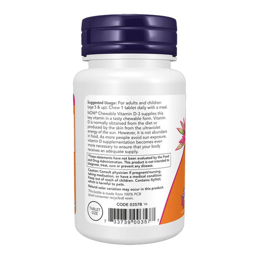 NOW Vitamin D-3 1,000 IU Chewables, 180 Ct