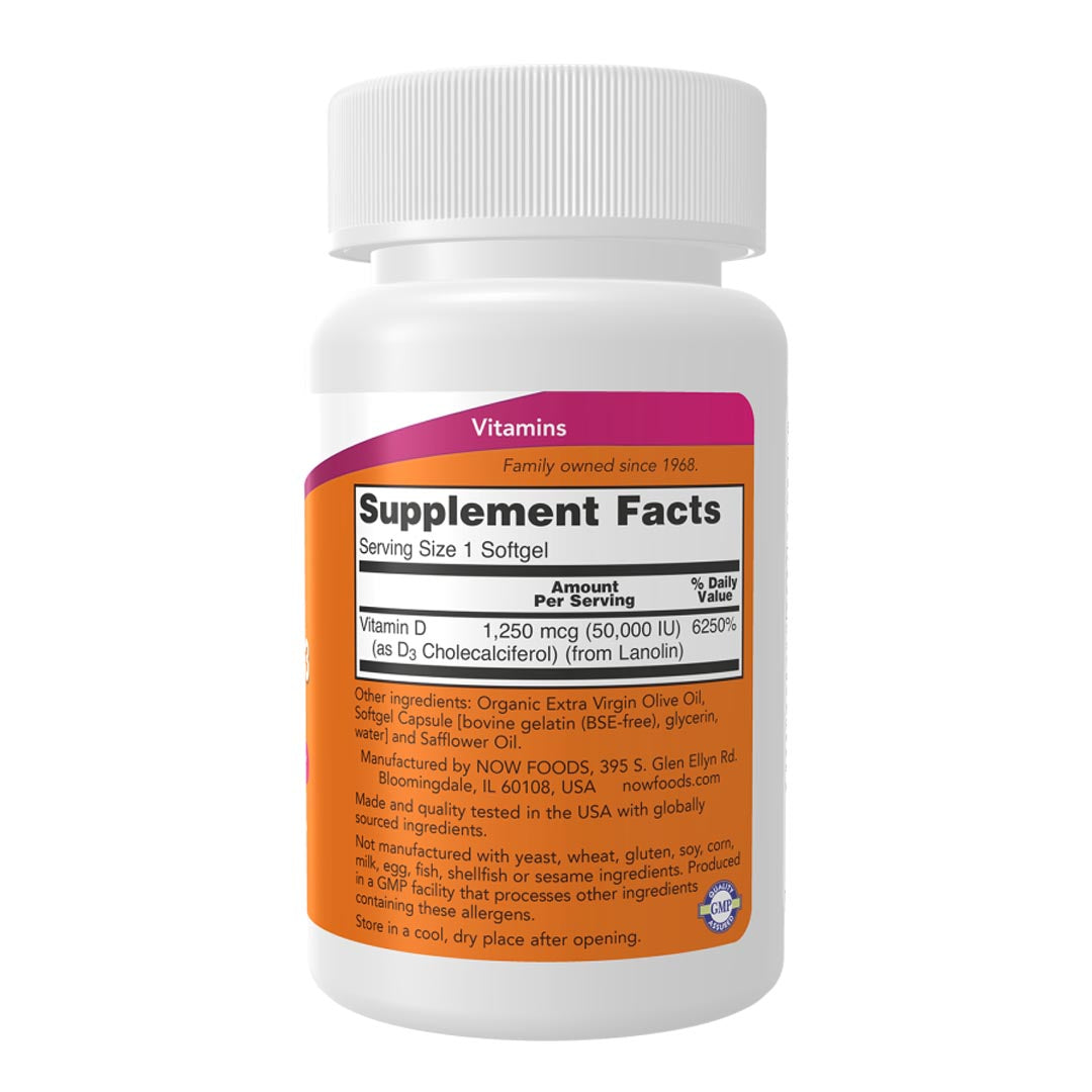 NOW Vitamin D-3 50,000IU Supplement Facts