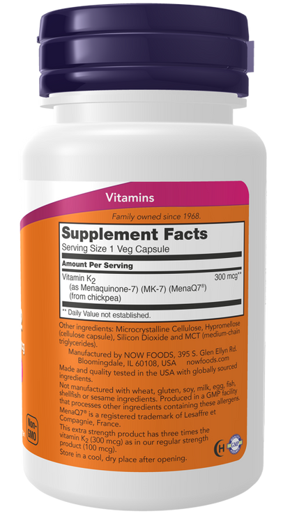 NOW MK-7 (Vitamin K-2) Extra Strength 300mcg, 60 Ct