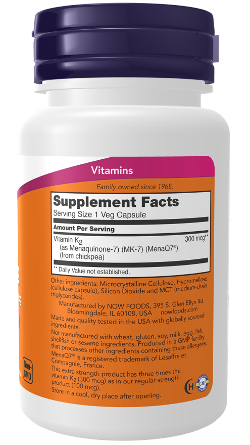 NOW MK-7 (Vitamin K-2) Extra Strength 300mcg, 60 Ct