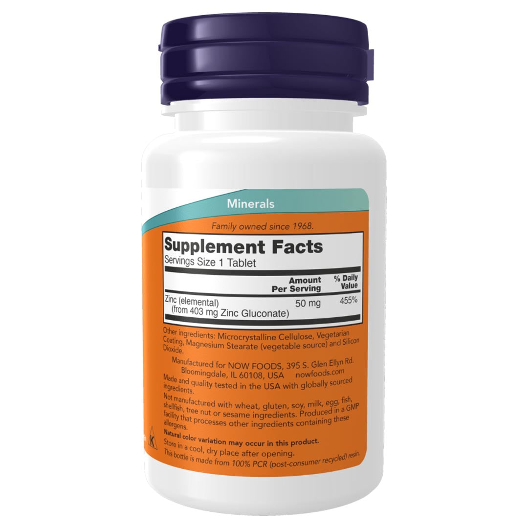 NOW Zinc 50mg Supplement Facts