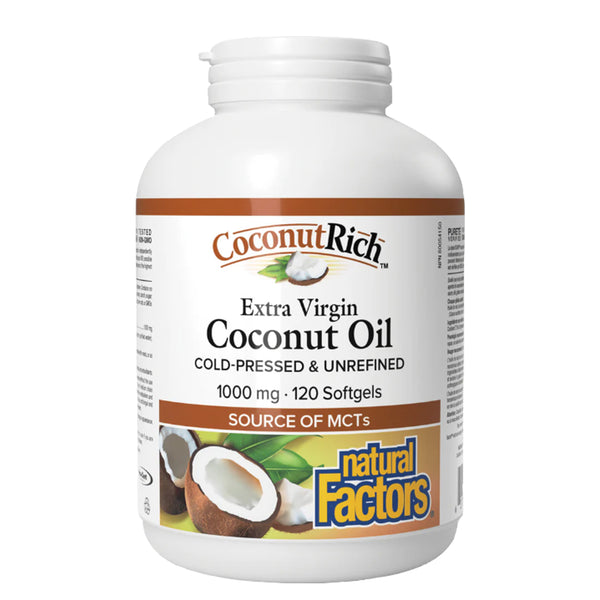 Natural Factors CoconutRich Extra Virgin Coconut Oil 1000mg, 120 Ct