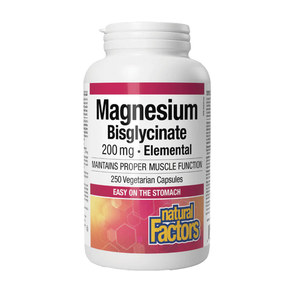 Natural Factors Magnesium Bisglycinate (Magnesium Glycinate) 200mg Pure, 250 Ct