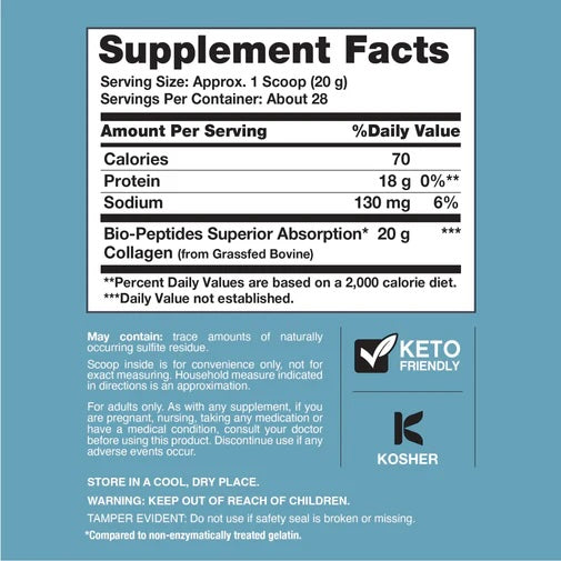 NeoCell Grassfed Collagen Bio-Peptides Powder Supplement Facts