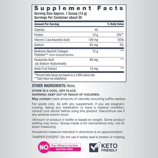 NeoCell Advanced Collagen Peptides with Hyaluronic Acid & Vitamin C Supplement Facts