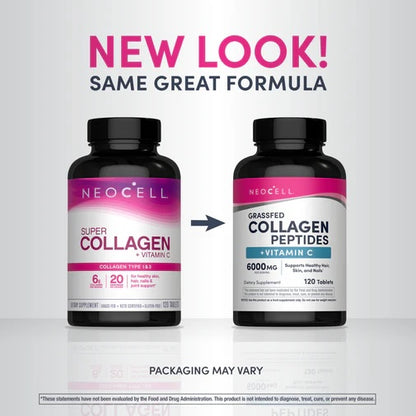 NeoCell Grassfed Collagen Peptides C_6000mg 120 Ct New Look