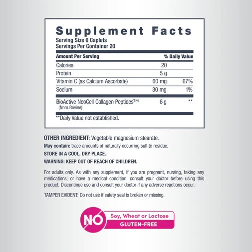 NeoCell Grassfed Collagen Peptides C 6000mg 120 Ct Supplement Facts
