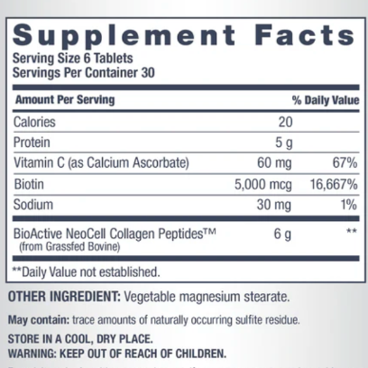 NeoCell Grassfed Collagen Peptides C Biotin Supplement Facts