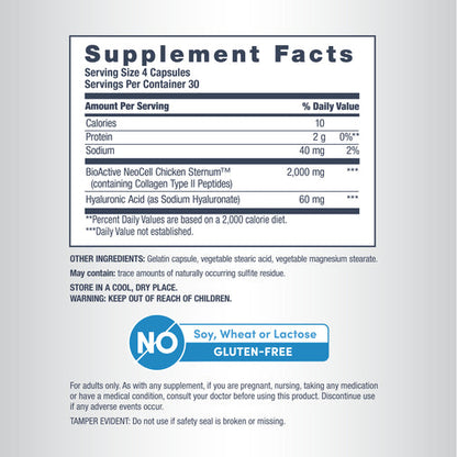 NeoCell Advanced Joint Complex Collagen Type-2 Hyaluronic Acid Supplement Facts