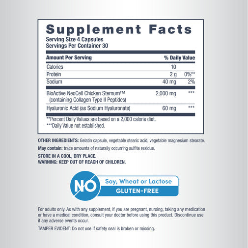 NeoCell Advanced Joint Complex Collagen Type-2 Hyaluronic Acid Supplement Facts