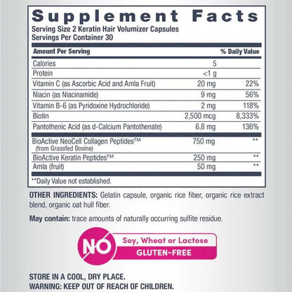 NeoCell Keratin Hair Volumizer Supplement Facts