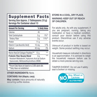 NeoCell Marine Collagen Peptides Hyaluronic Acid with MSM & Vitamin C Powder Supplement Facts