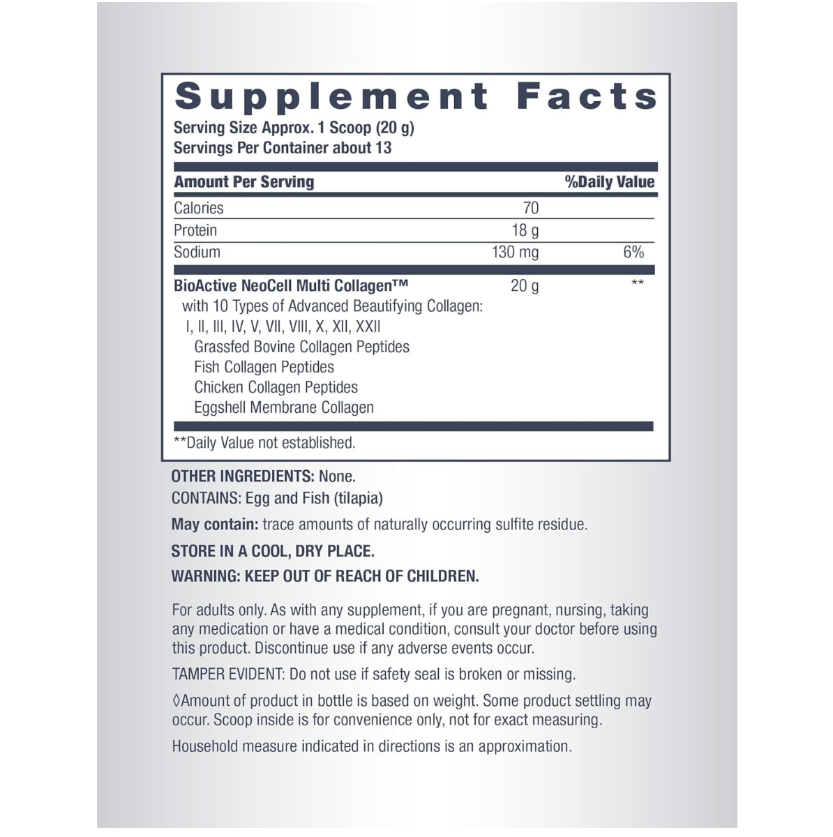NeoCell Multi Collagen Advanced Beauty Series Supplement Facts