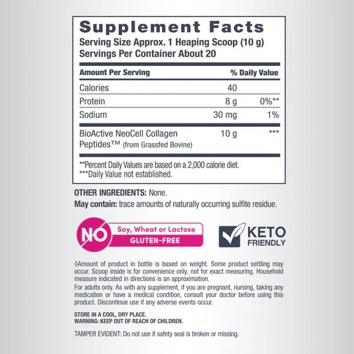 NeoCell Grassfed Collagen Peptides Powder Type 1 & 3 Supplement Facts