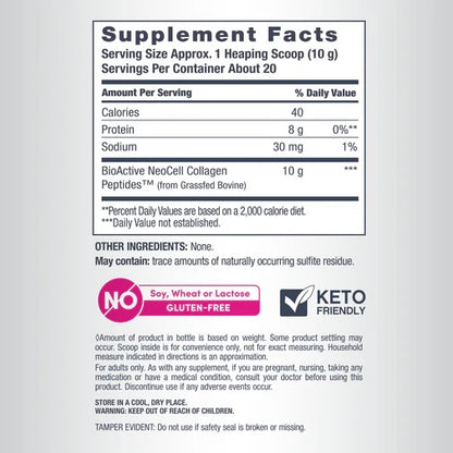 NeoCell Grassfed Collagen Peptides Powder Type 1 & 3 Supplement Facts