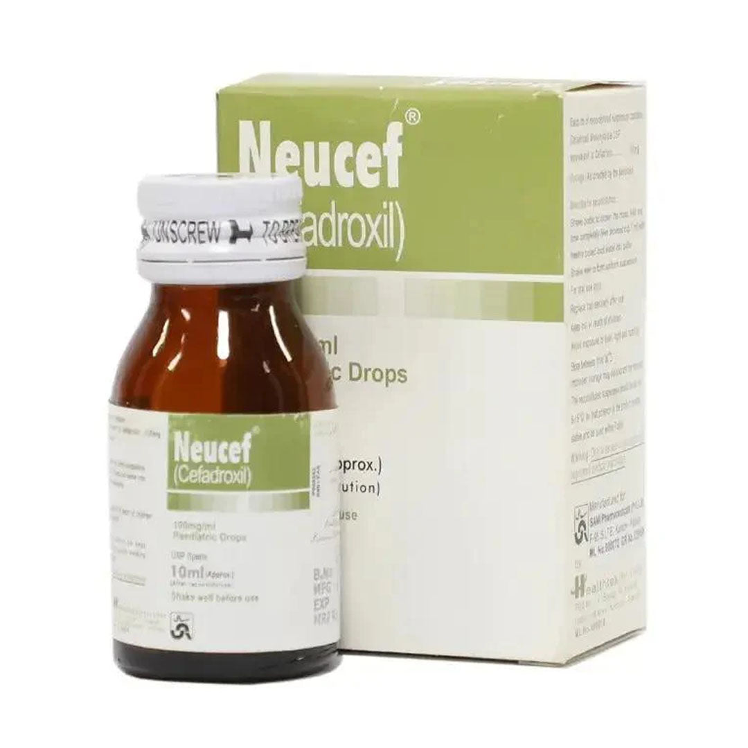 Neucef (Cefadroxil) 100mg/ml Paediatric Drops, 10 ml - Sami Pharma