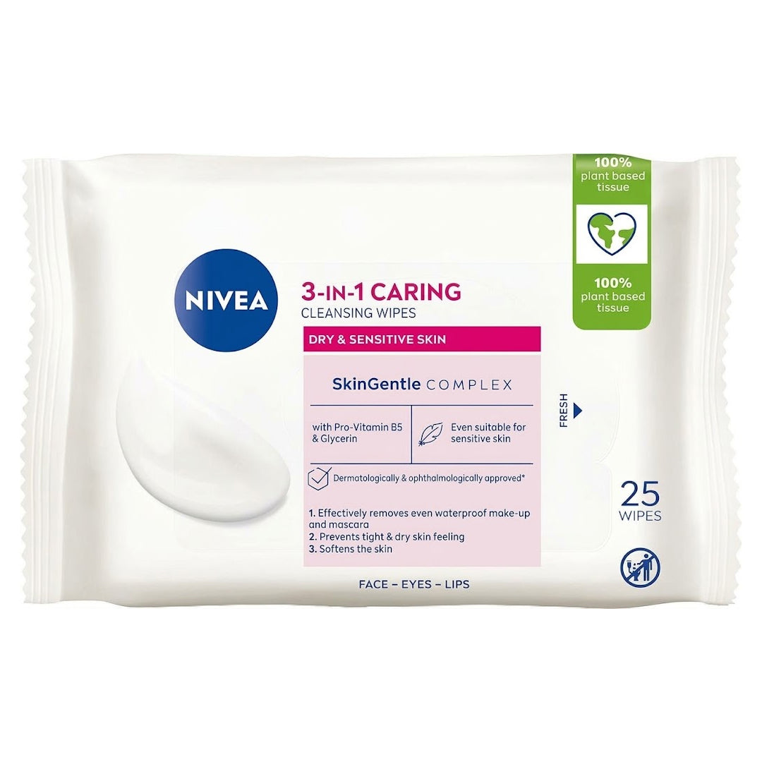 Nivea 3-In-1 Caring Cleansing Wipes, 25 Ct