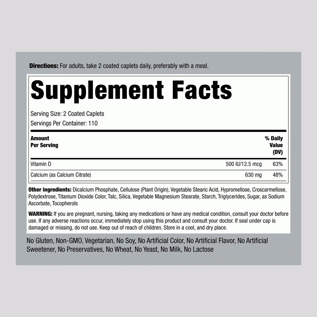 Piping Rock Calcium Citrate 630 mg Plus D3 500 IU, 220 Ct