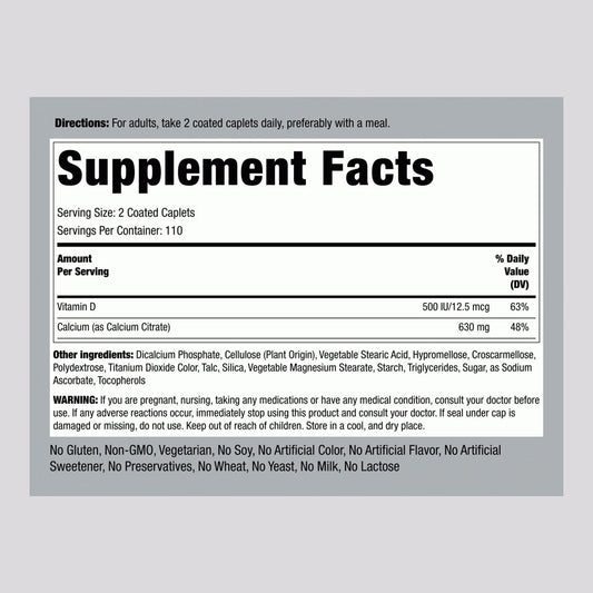 Piping Rock Calcium Citrate 630 mg Plus D3 500 IU, 220 Ct