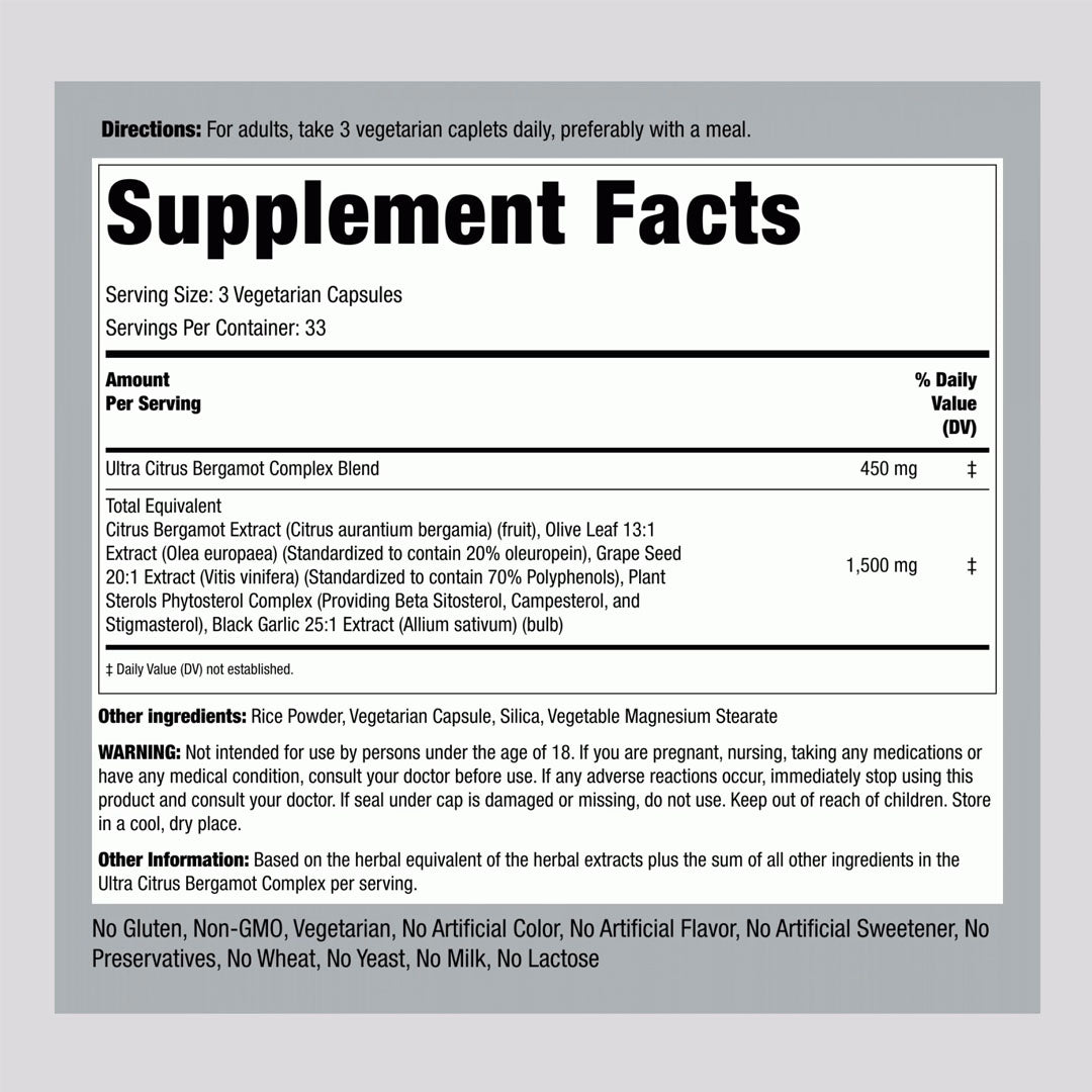 Piping Rock Citrus Bergamot Complex 1500 mg, 100 Ct