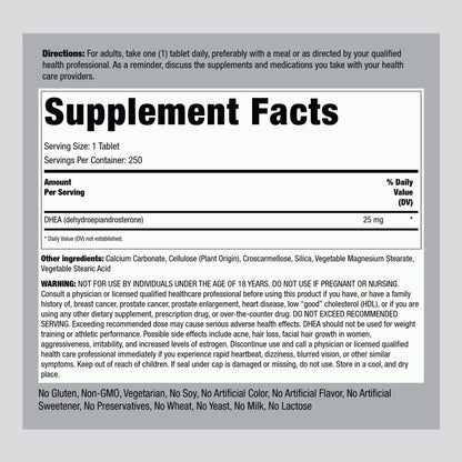 Piping Rock DHEA 25mg Supplement Facts