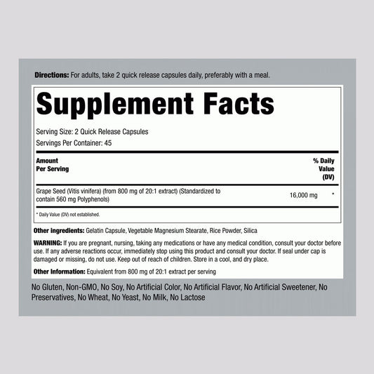 Piping Rock Grape Seed Extract 16000mg_ Supplement Facts