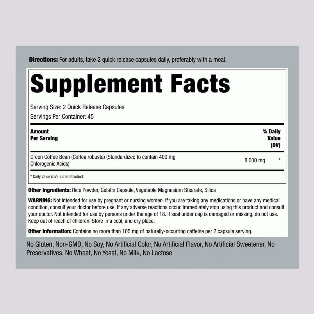 Piping Rock Green Coffee Bean Extract 400 mg Supplement Facts