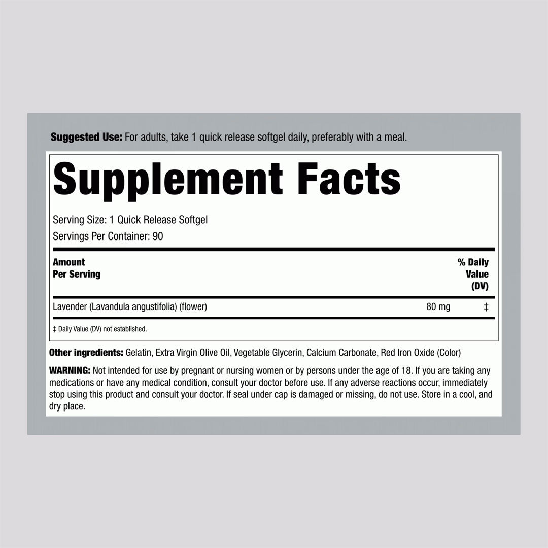 Piping Rock Lavender Calm Supplement Facts