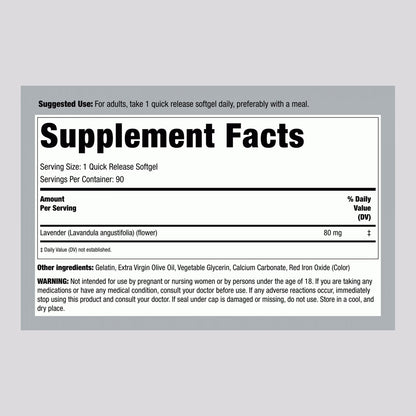 Piping Rock Lavender Calm Supplement Facts