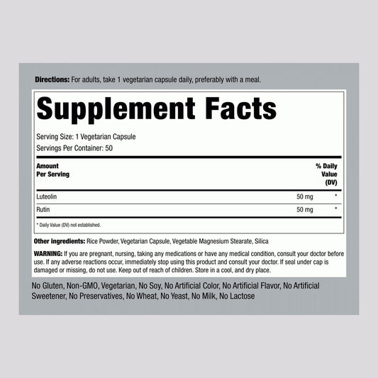 Piping Rock Luteolin Complex with Rutin 100mg Supplement Facts