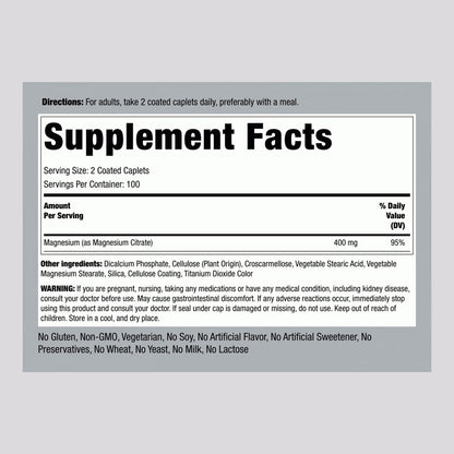 Piping Rock Magnesium Citrate 400 mg, 200 Ct