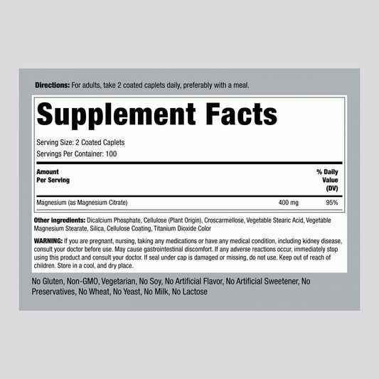 Piping Rock Magnesium Citrate 400 mg, 200 Ct