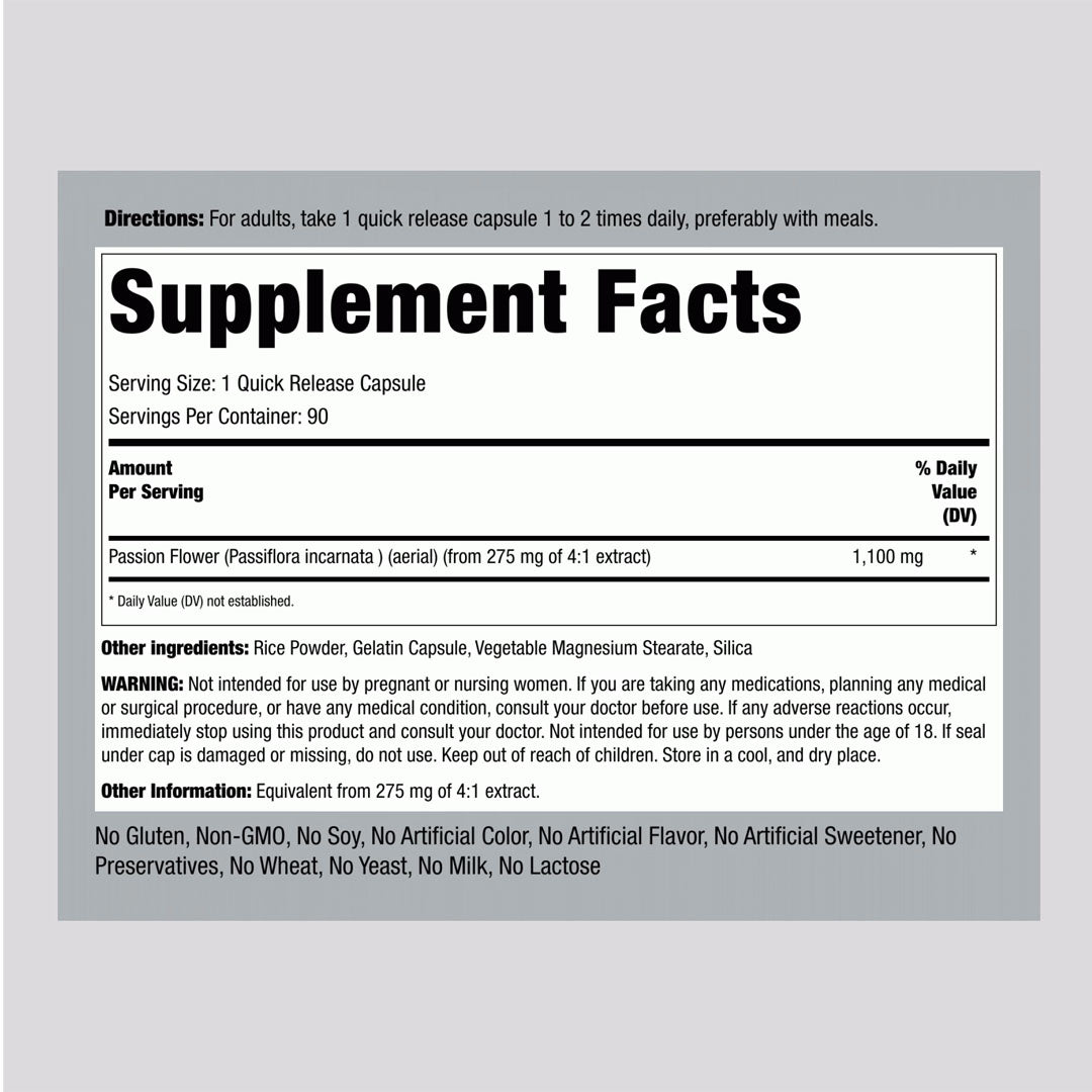 Piping Rock Passion Flower Extract 1100 mg, 90 Ct