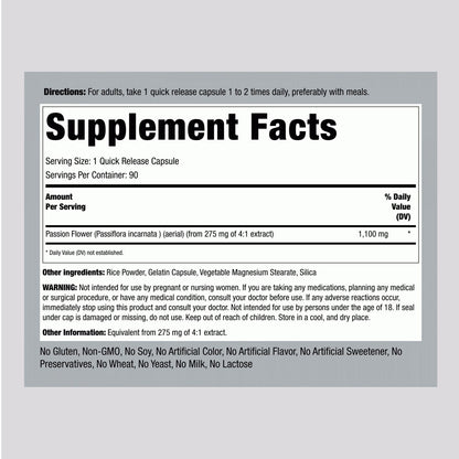 Piping Rock Passion Flower Extract 1100 mg, 90 Ct