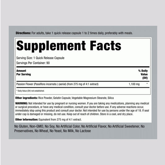 Piping Rock Passion Flower Extract 1100 mg, 90 Ct