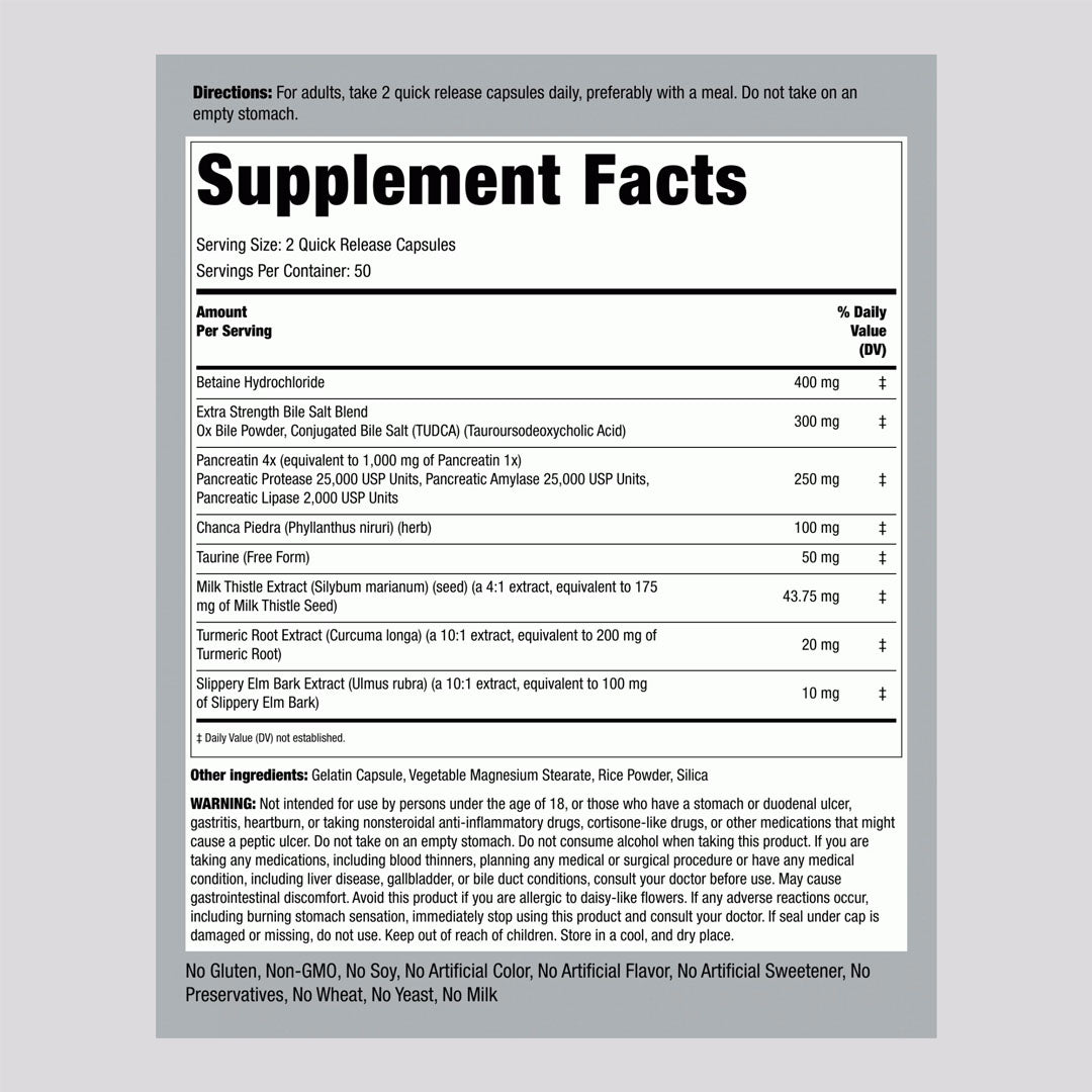 Piping Rock Premium Gallbladder Formula Supplement Facts