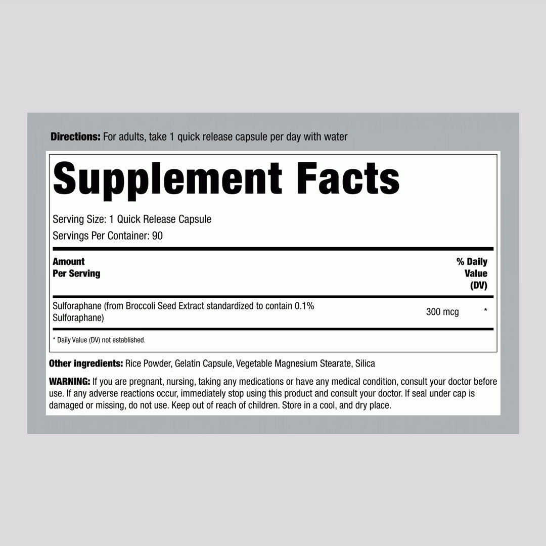 Piping Rock Sulforaphane Supplement Facts