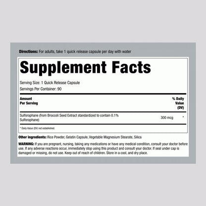 Piping Rock Sulforaphane Supplement Facts