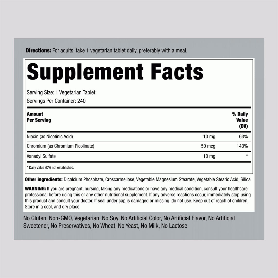 Piping Rock Ultra Vanadyl Complex 10mg Supplement Facts