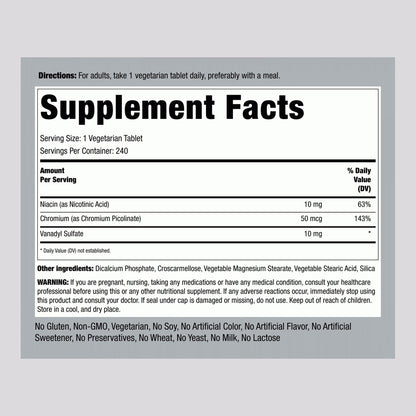 Piping Rock Ultra Vanadyl Complex 10mg Supplement Facts