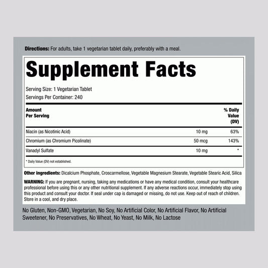 Piping Rock Ultra Vanadyl Complex 10mg Supplement Facts