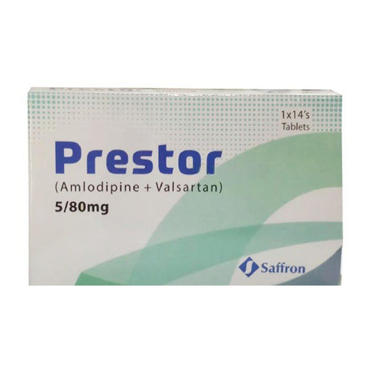 Prestor (Amlodipine+Valsartan) 5mg+80mg, 14 Ct - Saffron