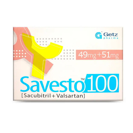 Savesto 100 (Sacubitril+Valsartan) 49mg+51mg, 28 Ct - Getz Pharma